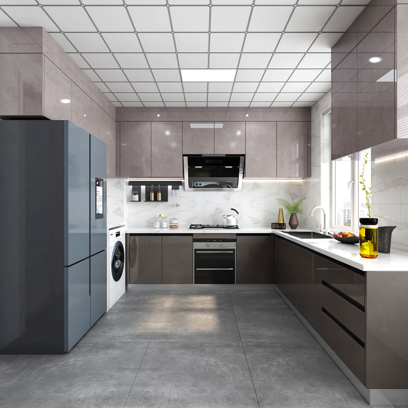 Armoire de cuisine brillante haute résistance à l'eau ODM / OEM pour cuisine de maison