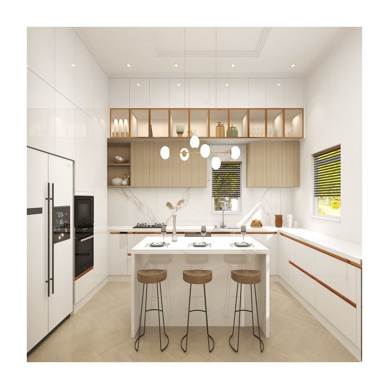 Armoires de cuisine de luxe modernes avec traitement de surface laque et avantage de nettoyage facile