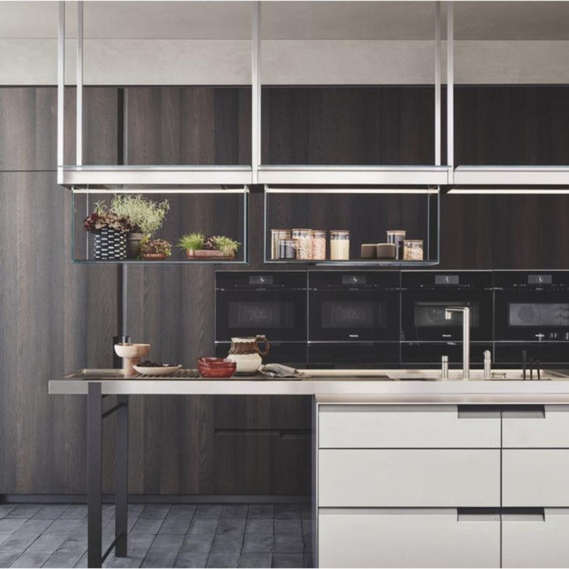 Armoires mates complètes Finition de placage supérieur et finition de laque inférieure pour cuisine moderne