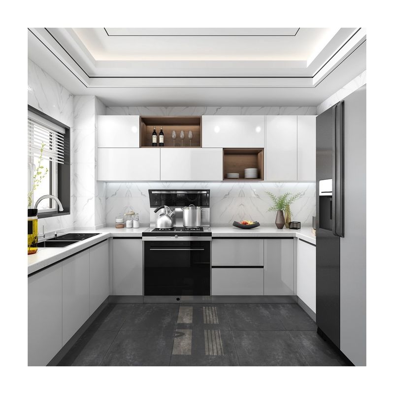 Moderne style de conception matériau de carcasse brillante armoire de cuisine haut de gamme personnalisée avec Blum Hardware