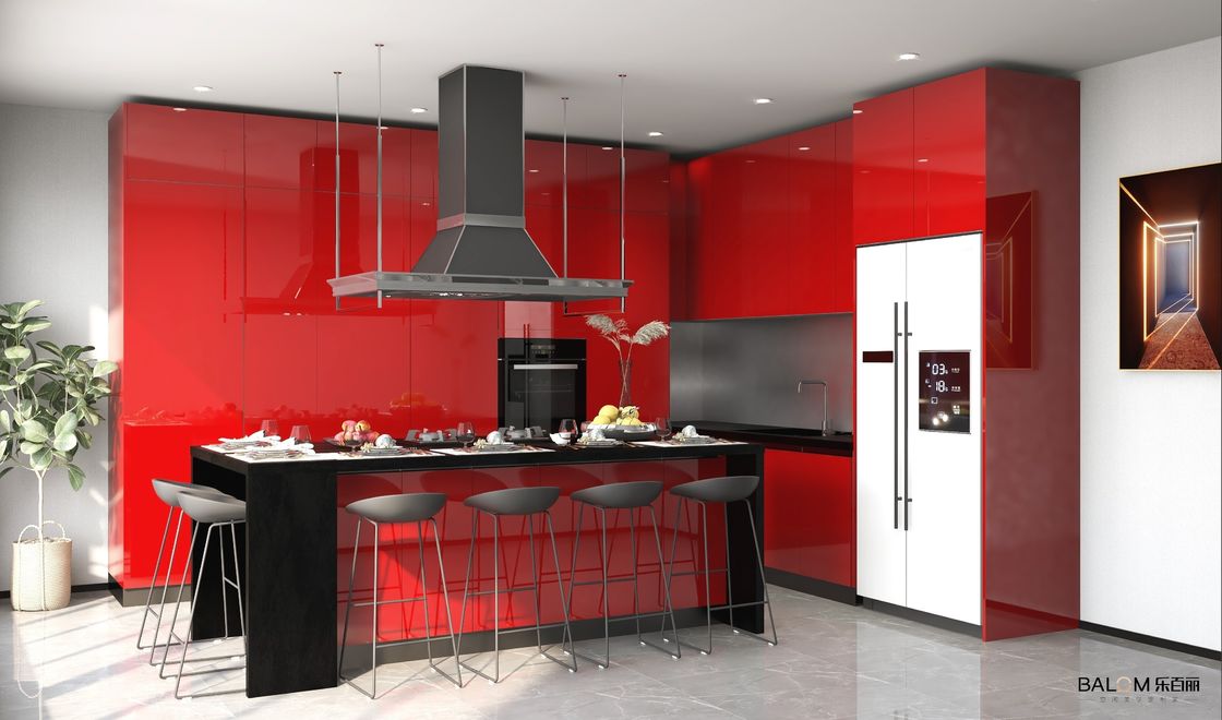 Moderne style de conception matériau de carcasse brillante armoire de cuisine haut de gamme personnalisée avec Blum Hardware