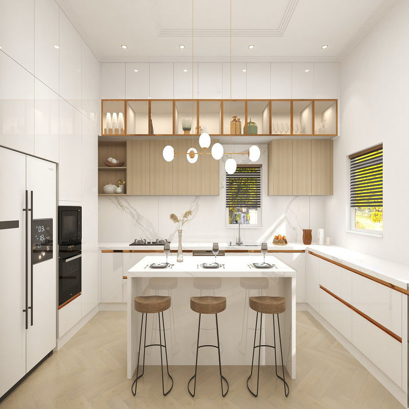 Avantage durable Armoires de cuisine de style design moderne avec style ignifuge imperméable à l'eau