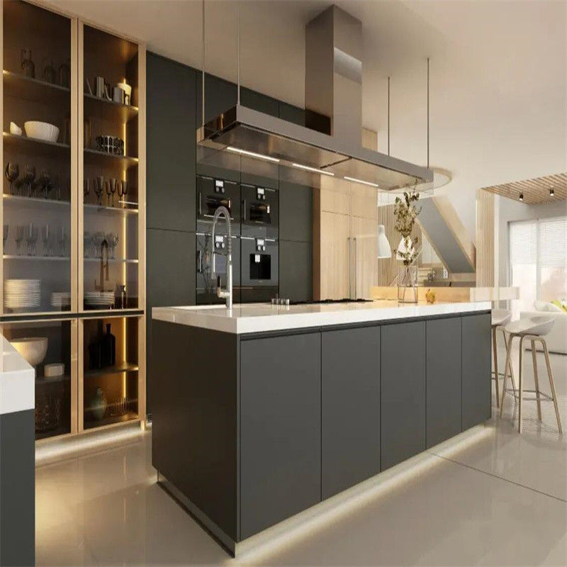 Cabinet de cuisine en contreplaqué gris haut de gamme YALIG avec avantage imperméable à l'eau et au feu