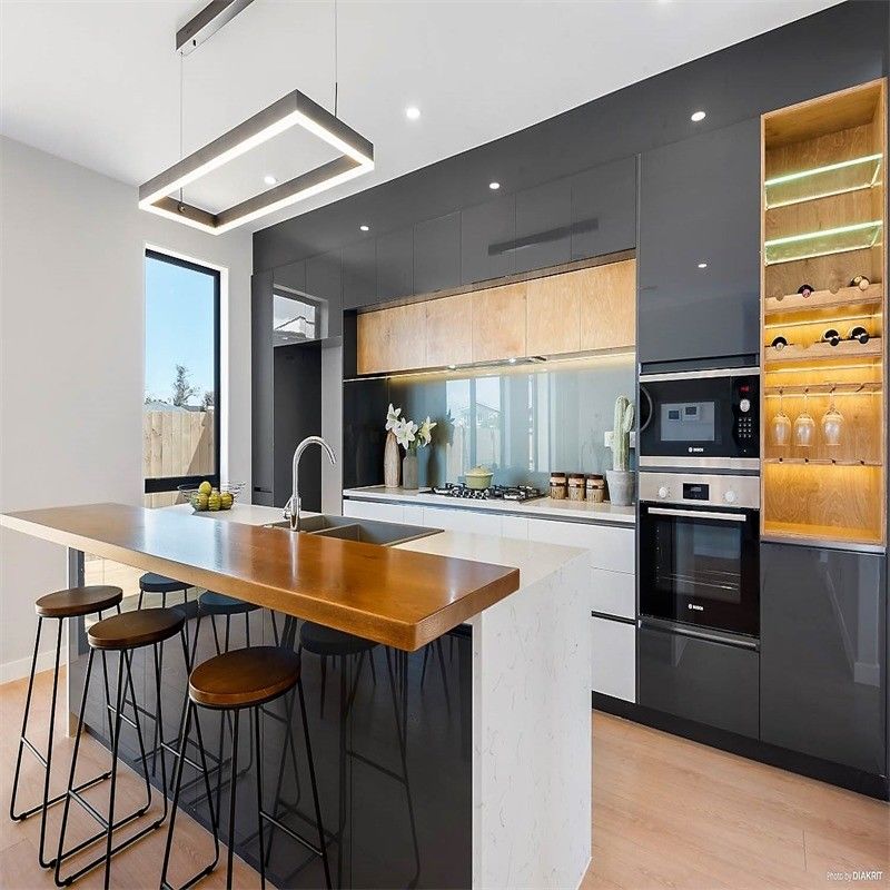 Cabinet de cuisine en contreplaqué gris haut de gamme YALIG avec avantage imperméable à l'eau et au feu