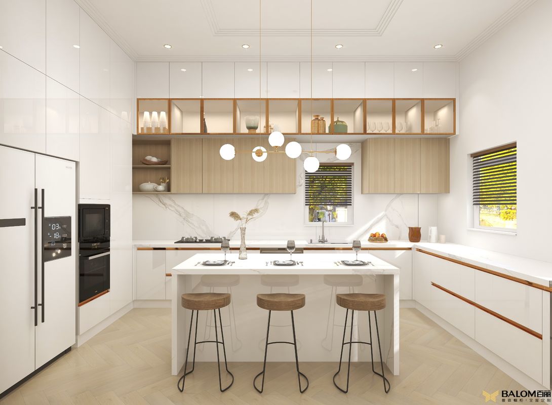 Armoire de cuisine de couleur brillante personnalisée pour un nettoyage facile dans les appartements de meubles populaires