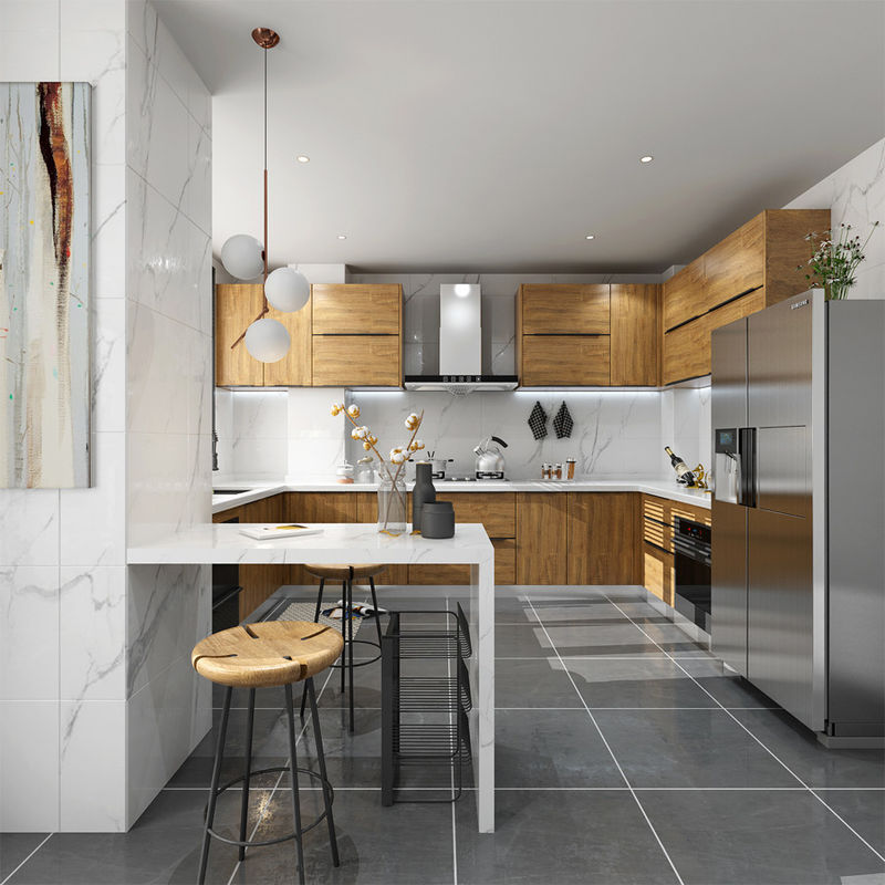 Couleur de placage personnalisé Design moderne Modulaire Armoires de cuisine en bois massif Accessoires