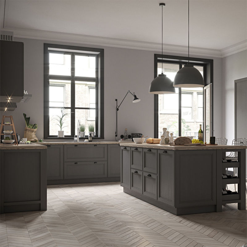 Armoire de cuisine en bois personnalisée avec couleur de placage et accessoires de conteneurs à déchets