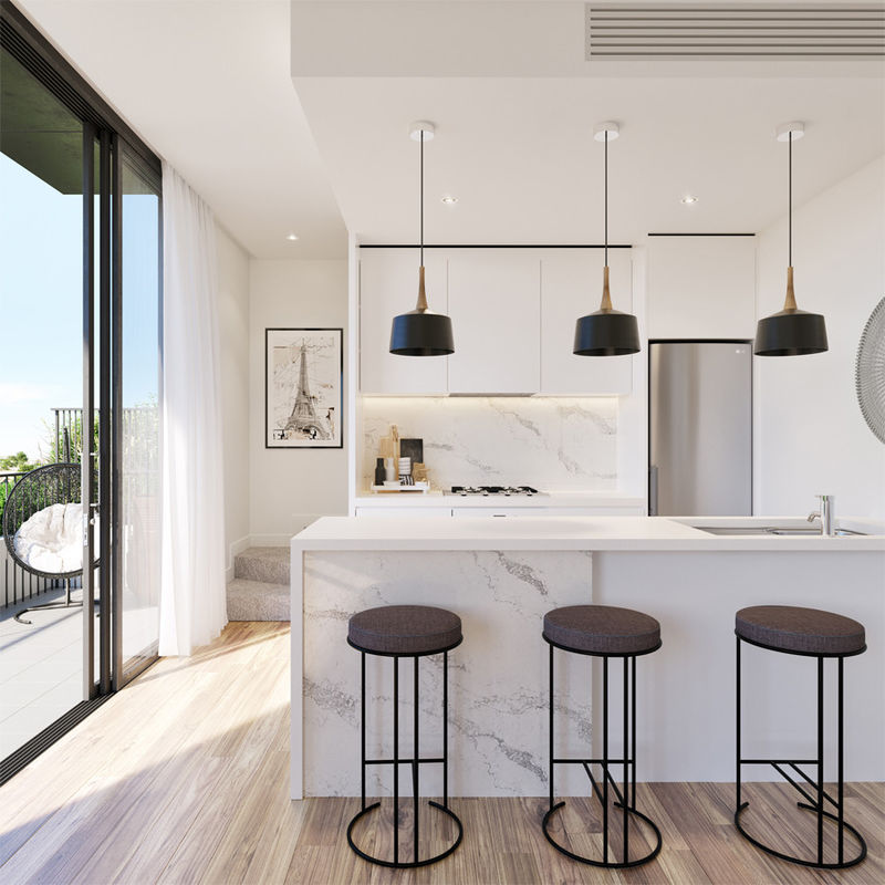 Armoire de cuisine en bois personnalisée avec couleur de placage et accessoires de conteneurs à déchets