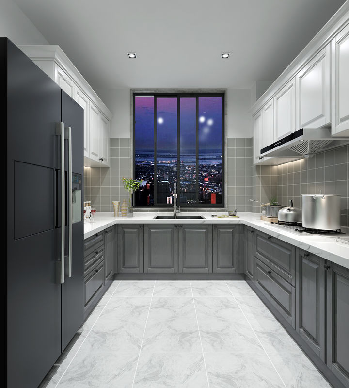 Armoires de cuisine en gris stratifiées Intérieurs Couleur de placage personnalisée pour la rénovation d'appartement
