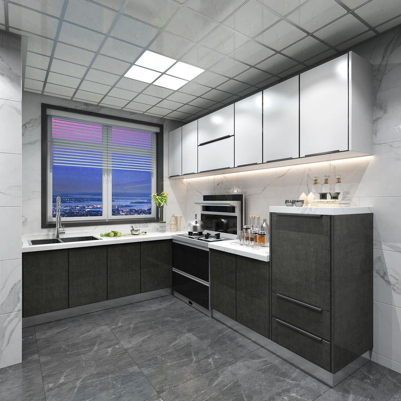 Armoires de cuisine en gris stratifiées Intérieurs Couleur de placage personnalisée pour la rénovation d'appartement