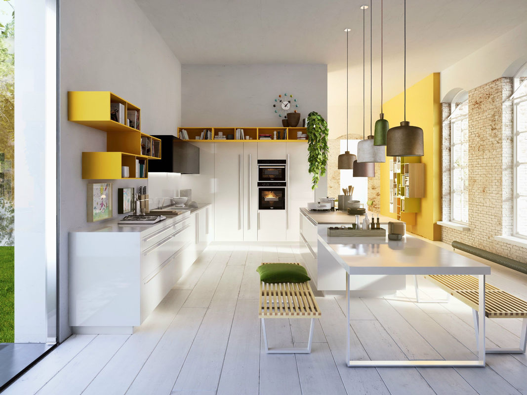 Blum Hardware et finition de placage YALIG Smart Cabinet de cuisine à bois pour appartement