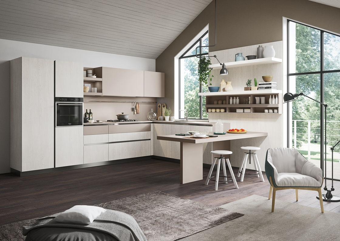 Taille personnalisée Appartement de luxe en bois blanc Armoires de cuisine Ensembles avec conteneur de déchets