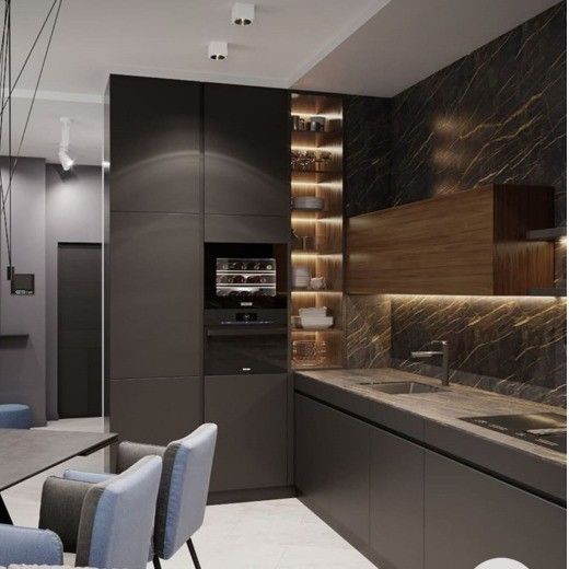 Armoire murale de cuisine de luxe avec comptoir en pierre de quartz