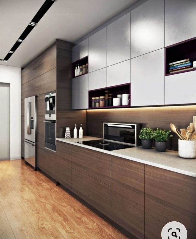 Armoire murale de cuisine de luxe avec comptoir en pierre de quartz