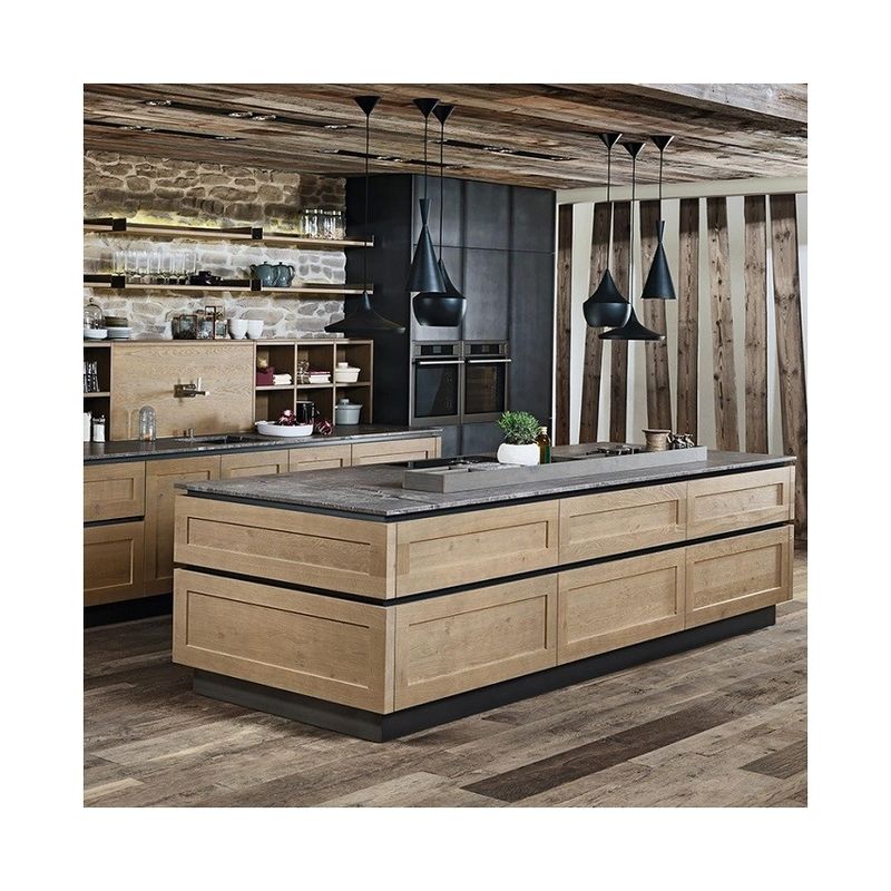 Armoires de cuisine en bois massif avec bordure de comptoir et matériau de porte en MDF