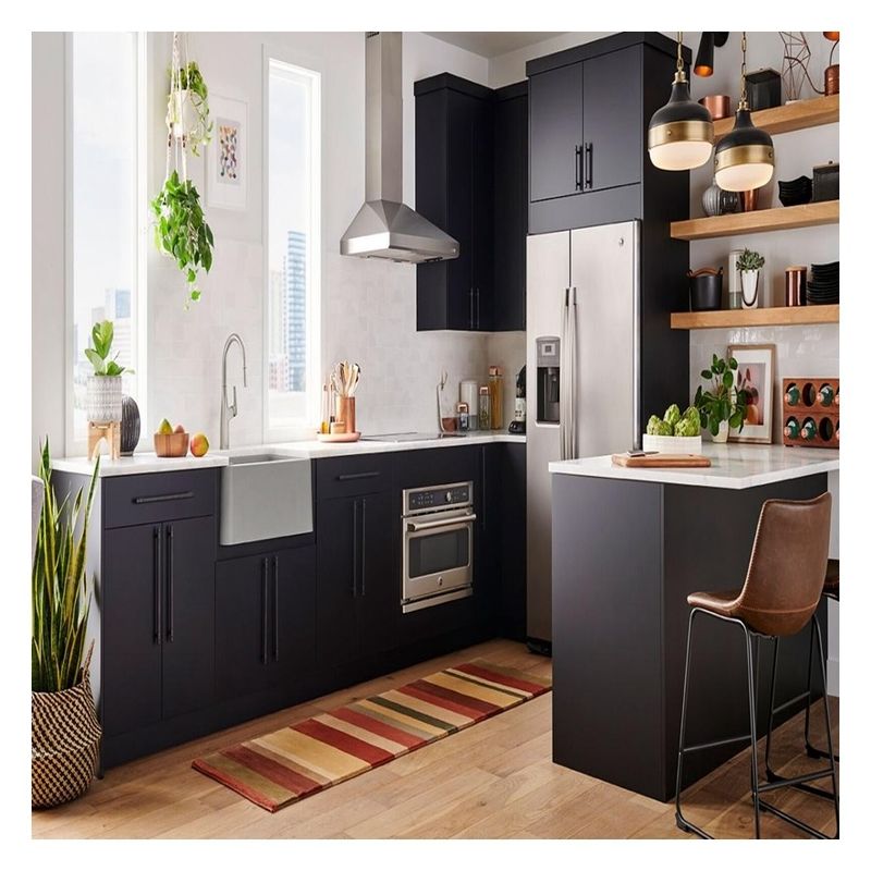 Armoires de cuisine équipées de packs plats avec poignée moderne moins design et accessoires