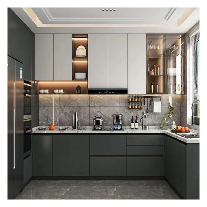 Armoires de cuisine équipées de packs plats avec poignée moderne moins design et accessoires