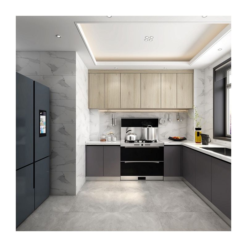Matériau de porte en contreplaqué à bord plat, haut de gamme, imperméable à l'eau, design moderne, armoire de cuisine modulaire