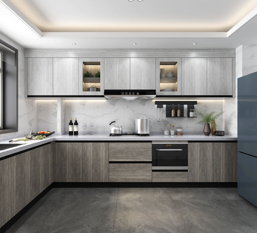Matériau de porte en contreplaqué à bord plat, haut de gamme, imperméable à l'eau, design moderne, armoire de cuisine modulaire