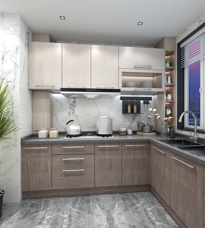 Matériau de porte en contreplaqué à bord plat, haut de gamme, imperméable à l'eau, design moderne, armoire de cuisine modulaire