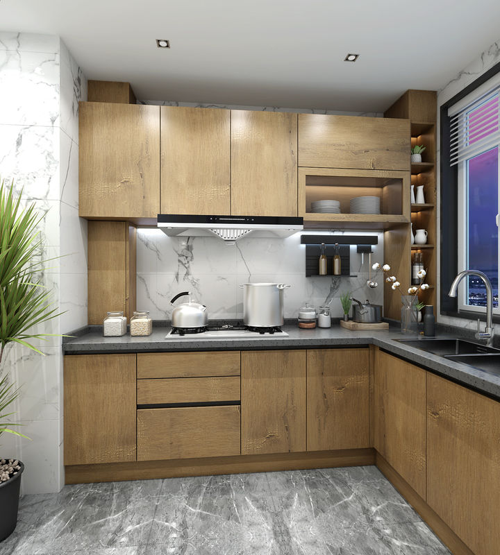 Matériau de porte en contreplaqué à bord plat, haut de gamme, imperméable à l'eau, design moderne, armoire de cuisine modulaire