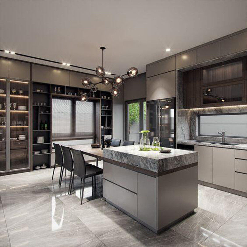 Armoires de cuisine de luxe modulaires de couleur personnalisée avec un design moderne et une finition en placage