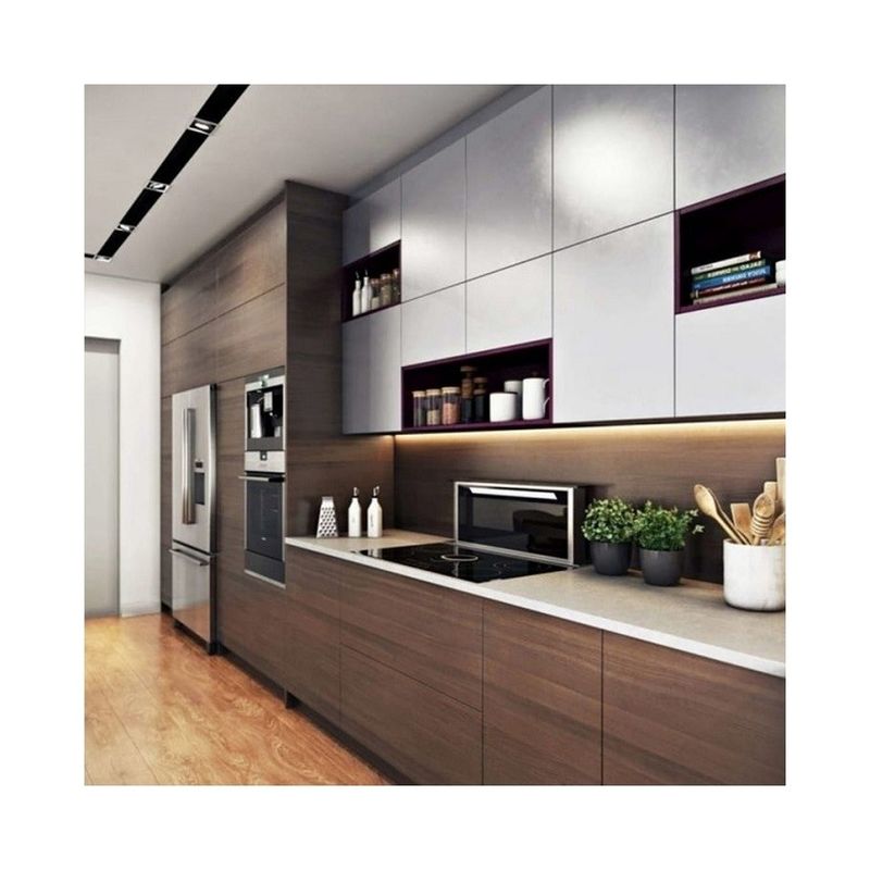 Peinture de laque de couleur de placage sur mesure Armoires de cuisine modernes de villa / appartement