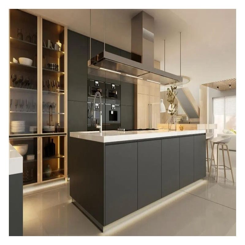Armoires de cuisine en bois massif de couleur personnalisée pour un nettoyage facile dans un design minimaliste