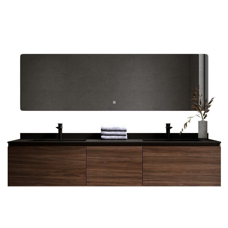 Valeur de salle de bain en bois à évier double avec armoire miroir LED étanche haut de gamme