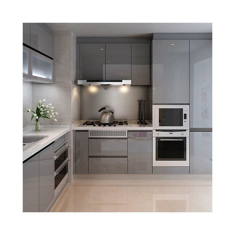 Armoires de cuisine modulaires en bois haute résistance à l'eau et brillante de style européen