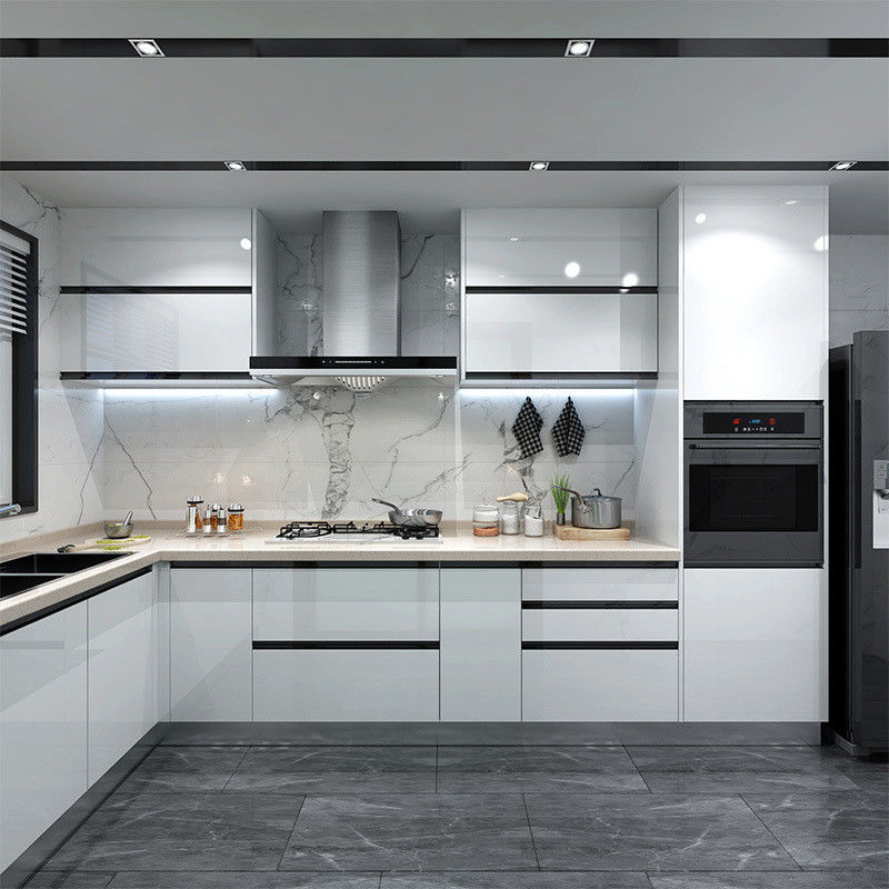Armoires de cuisine modulaires en bois haute résistance à l'eau et brillante de style européen