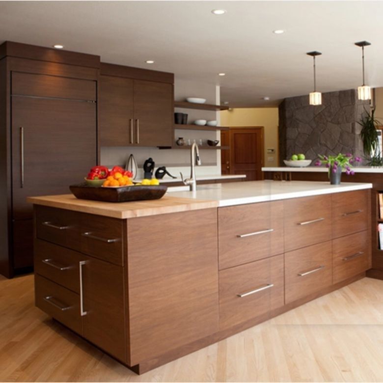 Résistant à l'eau Résistant au feu Avantage dans le style moderne Armoire de cuisine en bois de placage et île