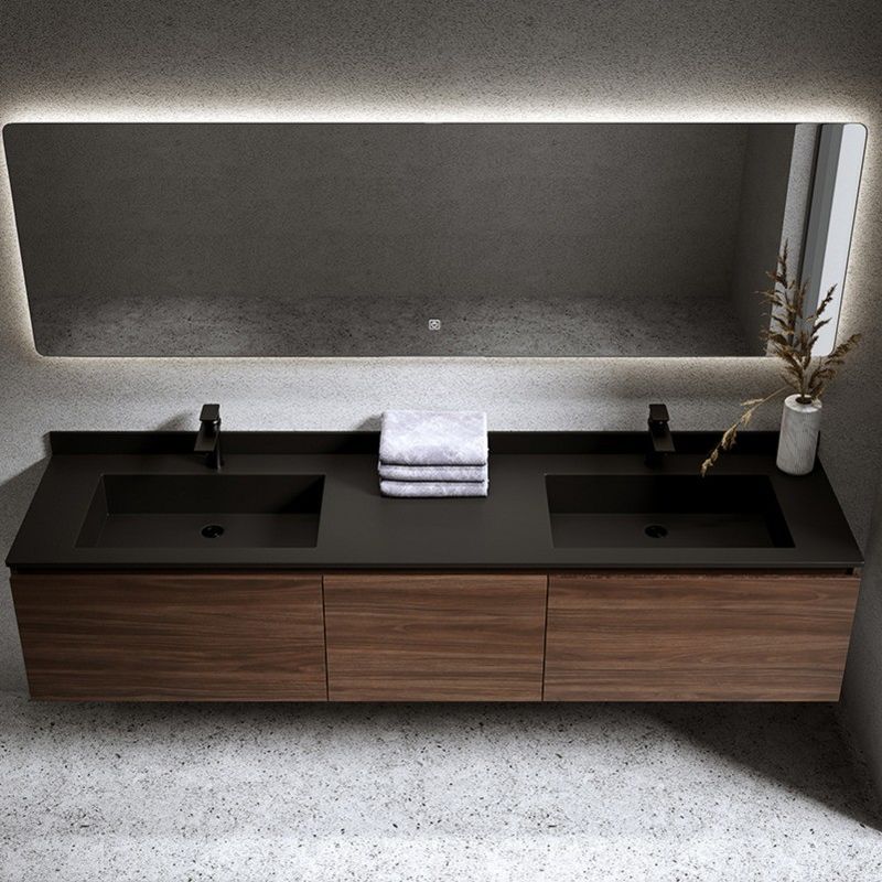 Meubles modernes Salle de bain Armoires à vanité avec portes miroirs et comptoir en pierre de quartz