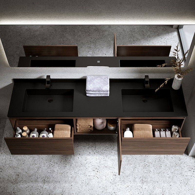 Meubles modernes Salle de bain Armoires à vanité avec portes miroirs et comptoir en pierre de quartz