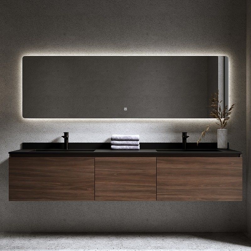 Meubles modernes Salle de bain Armoires à vanité avec portes miroirs et comptoir en pierre de quartz