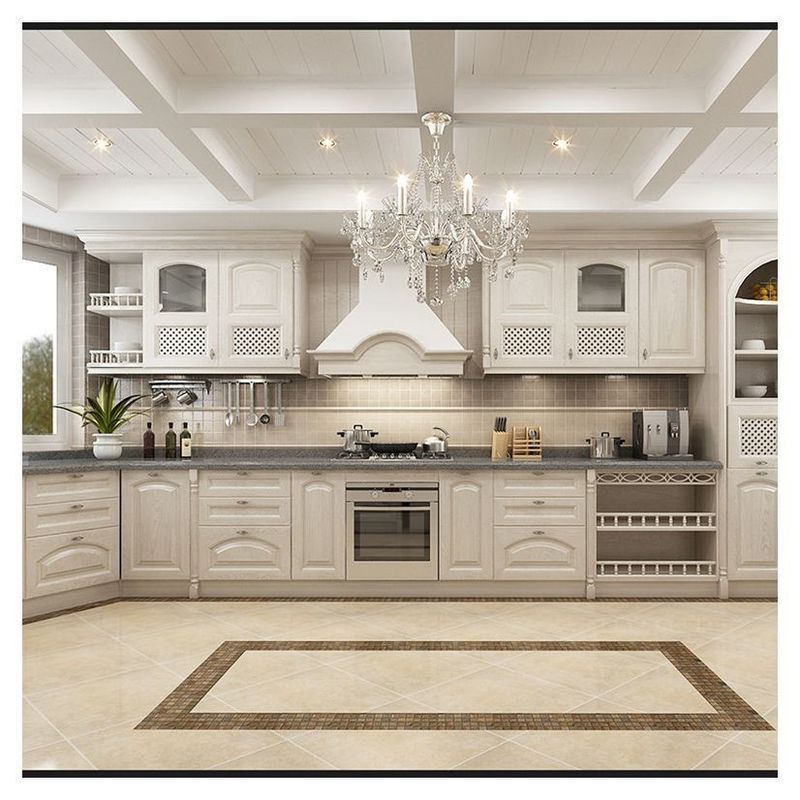 Armoire de cuisine en bois massif moderne avec panneau de porte à membrane en PVC et conceptions distinctes