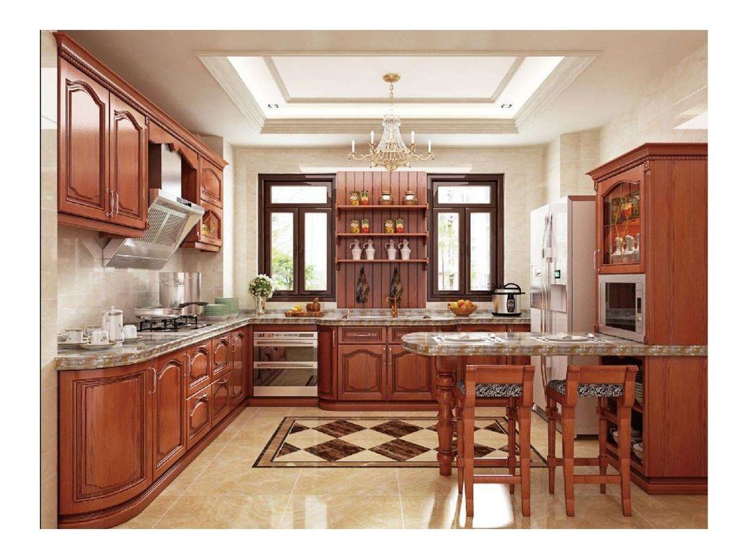 Armoire de cuisine en bois massif moderne avec panneau de porte à membrane en PVC et conceptions distinctes