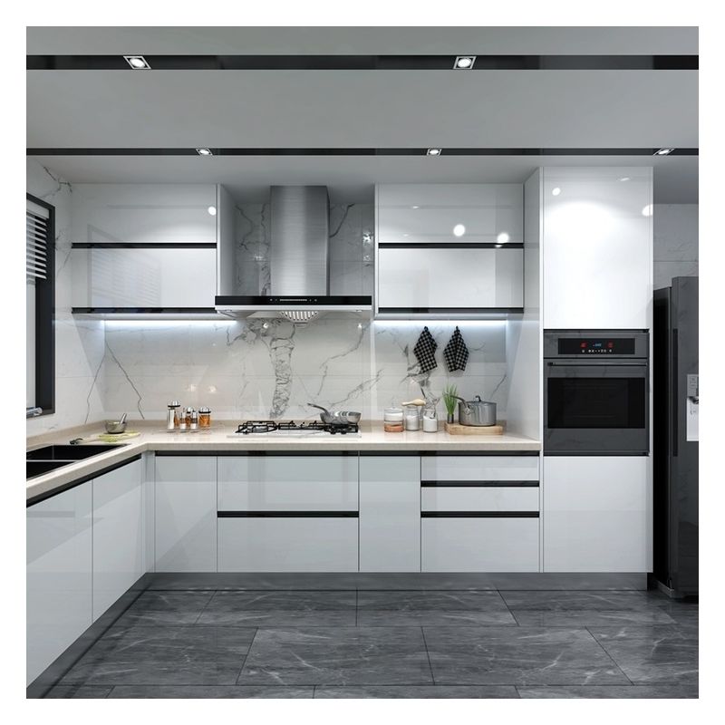 Fin style moderne Laque en bois massif blanc Armoires de cuisine modulaires pour rénovation domiciliaire