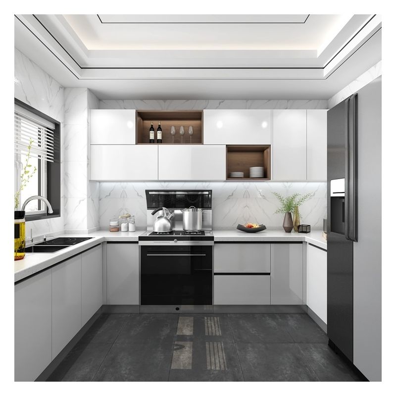 Fin style moderne Laque en bois massif blanc Armoires de cuisine modulaires pour rénovation domiciliaire