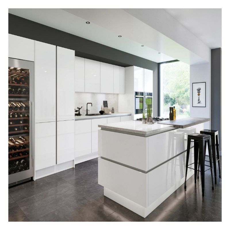 Armoires de cuisine en bois massif avec design d'île de cuisine dans un style minimaliste romantique moderne