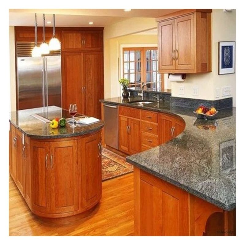Armoires de cuisine en bois massif personnalisées avec portes en faisceau brillant en bois clair foncé