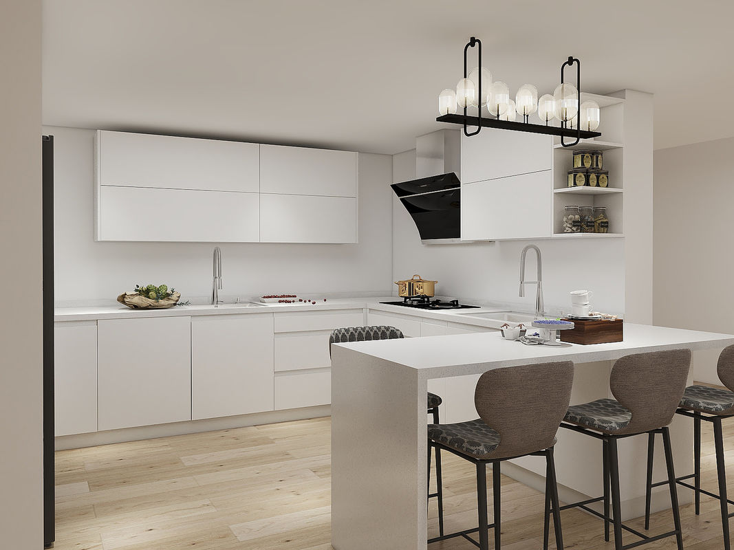 Monté sur le mur Cameroun Blanc et en bois Armoire de cuisine haute brillance Hdf très ODM / OEM