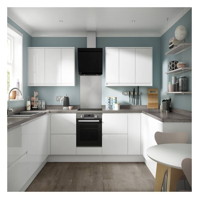 Armoires modulaires de petite cuisine en finition laque brillante claire et couleur Ral personnalisée