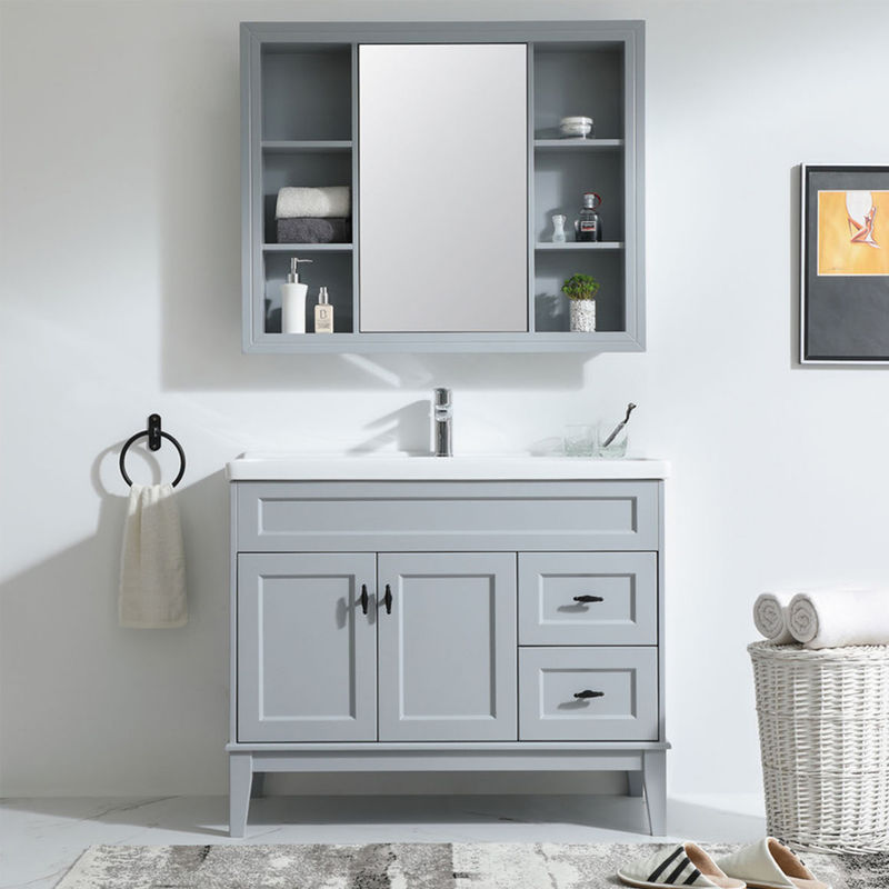 Baignoire Vanité PVC/Laque Porte Finition Moderne Plancher en bois debout Petit évier unique