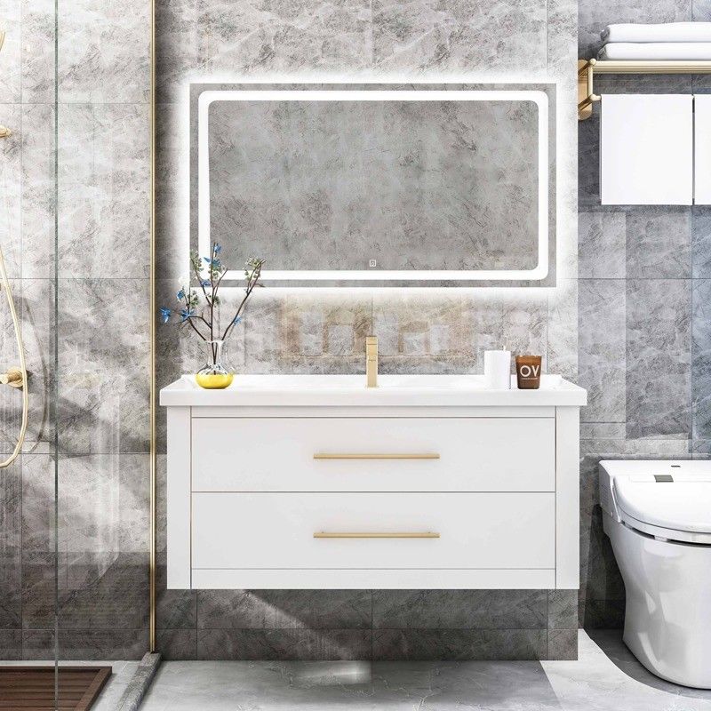 Baignoire Vanité PVC/Laque Porte Finition Moderne Plancher en bois debout Petit évier unique