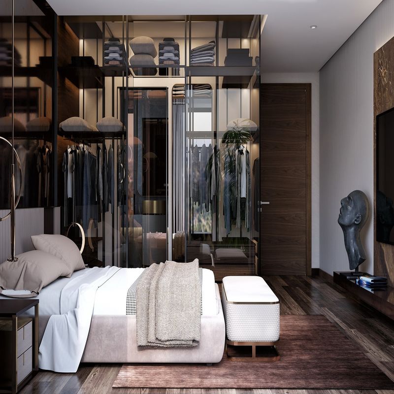 YALIG Armoire en bois de style américain avec conception de porte en verre moderne