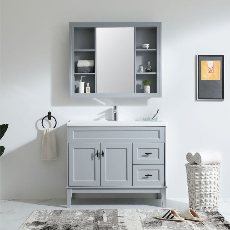 Vanité de salle de bain imperméable personnalisée haut de gamme avec évier et finition de porte en PVC / laque