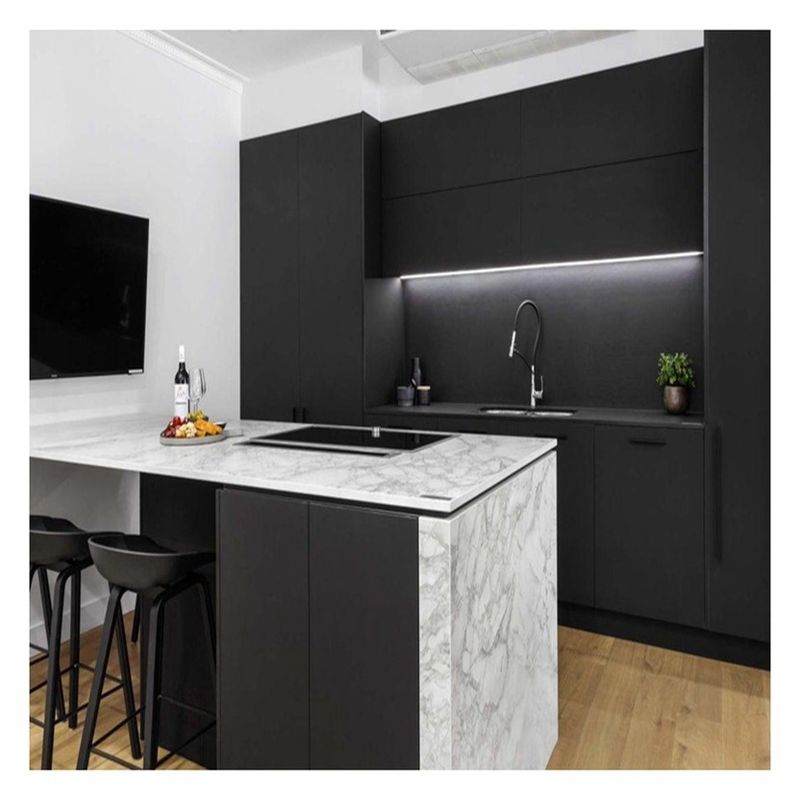 Armoires de cuisine modulaires Discount Porte en carton de mélamine à grain foncé pour grandes cuisines