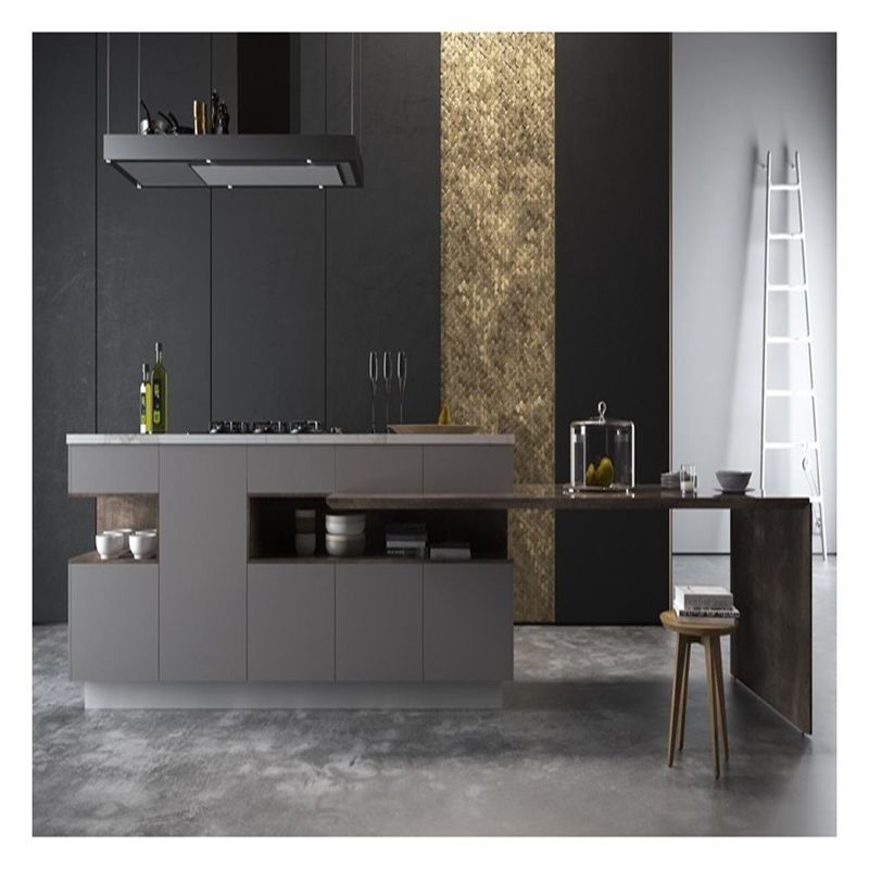 Armoires de cuisine modulaires Discount Porte en carton de mélamine à grain foncé pour grandes cuisines