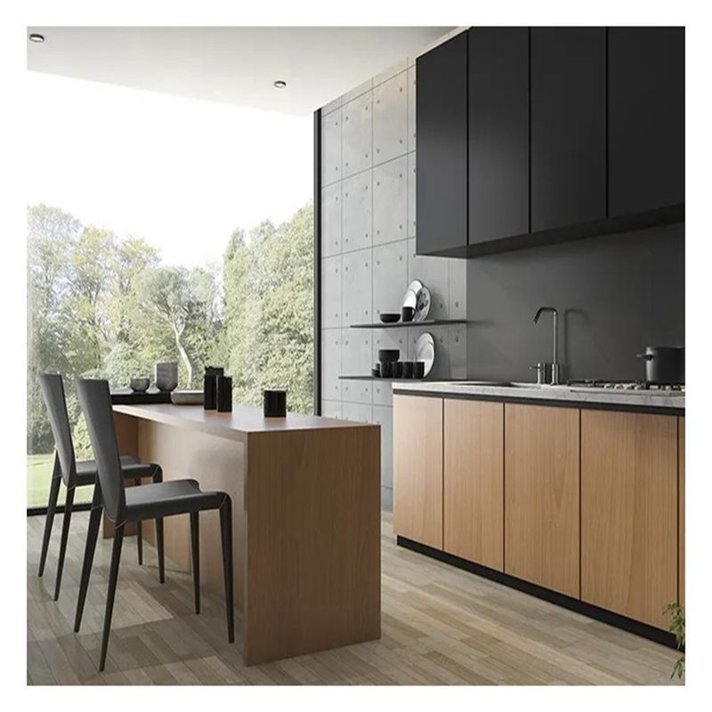 Armoires de cuisine modulaires Discount Porte en carton de mélamine à grain foncé pour grandes cuisines